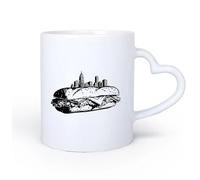 DEBINGY Manico in ceramica a forma di cuore Tazza da tè sagoma di un imponente skyline cittadino perfettamente bilanciata su un delizioso panino 11oz/320ml per uomo e donna