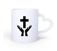 DEBINGY Manico in ceramica a forma di cuore Tazza in ceramica originale Incrocio delle mani Preghiera Prega Dio Gesù Cristo Cristianesimo 11oz/320ml per casa o lavoro