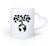 DEBINGY Manico in ceramica a forma di cuore Tazza in ceramica per caffè, tè e cacao Globo terrestre Foglie verdi Famiglia 11oz/320ml Tazze da caffè in ceramica per casa o lavoro