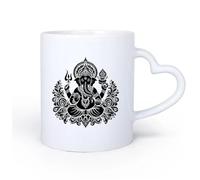 DEBINGY Manico in ceramica a forma di cuore Tazza in ceramica per caffè, tè e cacao un disegno della silhouette del signore Ganesha 11oz/320ml Ottimo regalo per gli innamorati