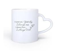 DEBINGY Manico in ceramica a forma di cuore Tazza in ceramica per casa e ufficio Frasi romantiche Ti amo ancora per il guardaroba 11oz/320ml Uso in bar o ristorante