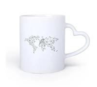 DEBINGY Manico in ceramica a forma di cuore Tazza in ceramica per casa e ufficio Ufficio della mappa geometrica del mondo 11oz/320ml Perfetto per cucine, ristoranti e bar, ottima idea regalo