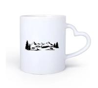DEBINGY Manico in ceramica a forma di cuore Tazza, tazza da caffè/tè Bosco, pini, montagne, orsi, alci, foresta, paesaggio montano 11oz/320ml per Tè, caffè e bevande calde