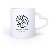 DEBINGY Manico in ceramica a forma di cuore Tazza, tazza da caffè/tè Islam Insha Allah Se Allah vuole Calligrafia islamica in stile arabo 11oz/320ml per espresso