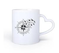 DEBINGY Manico in ceramica a forma di cuore Tazze bianche Bussola con uccelli volanti, stelle, sala giochi, avventura, viaggio, esplorazione 11oz/320ml Ristorante, ufficio