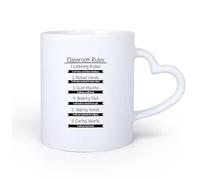 DEBINGY Manico in ceramica a forma di cuore Tazze bianche Regole della classe per studenti della scuola, regolamenti di apprendimento, regole della classe 11oz/320ml per espresso