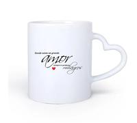 DEBINGY Manico in ceramica a forma di cuore Tazze da caffè con manico Citazione spagnola: Dove c'è grande amore, i miracoli accadranno 11oz/320ml per tè, caffè, infuso caldo
