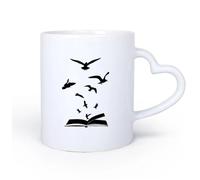 DEBINGY Manico in ceramica a forma di cuore Tazze da caffè e tè Biblioteca di studio degli uccelli dello stormo di libri aperti Sala di lettura della letteratura 11oz/320ml Bar o regalo