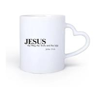 DEBINGY Manico in ceramica a forma di cuore Tazze da caffè e tè Gesù è la via, la verità e la vita. Giovanni 14:6, versetti biblici cristiani, citazioni ispiratrici. 11oz/320ml per casa e ufficio