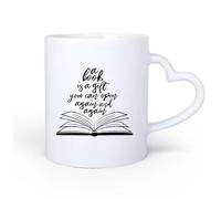 DEBINGY Manico in ceramica a forma di cuore Tazze da caffè e tè Sala di lettura Citazione Libro aperto Parola Letteratura Studio Libreria 11oz/320ml per casa o lavoro