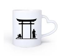 DEBINGY Manico in ceramica a forma di cuore Tazze da caffè e tè Samurai Enso Zen Circle Samurai Asiatico Orientale Guerriero Arti Marziali Giappone 11oz/320ml Ristorante, ufficio