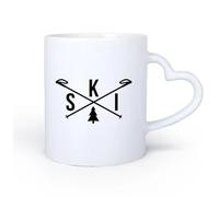 DEBINGY Manico in ceramica a forma di cuore Tazze da caffè in ceramica bianca Sci Sci Parola Sci Sport invernali zione 11oz/320ml Perfetto per cucine, ristoranti e bar, ottima idea regalo