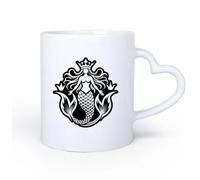 DEBINGY Manico in ceramica a forma di cuore Tazze da caffè in ceramica bianca un'icona in stile glifo di una sirena 11oz/320ml Lavabile in lavastoviglie, adatto al microonde, per ufficio e casa