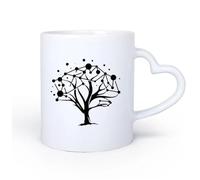 DEBINGY Manico in ceramica a forma di cuore Tazze da caffè in gres con manico Ombra del motivo geometrico dell'albero 11oz/320ml Lavabile in lavastoviglie e adatto al microonde