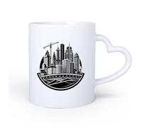 DEBINGY Manico in ceramica a forma di cuore Tazze da caffè in gres con manico skyline della città con una gru al centro 11oz/320ml Cappuccino, latte macchiato, tè, espresso