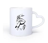 DEBINGY Manico in ceramica a forma di cuore Tazze da caffè in gres con manico Trucco Ragazza Labbra Rossetto Salone di Bellezza 11oz/320ml Ottimo regalo per gli innamorati