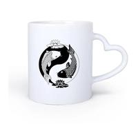 DEBINGY Manico in ceramica a forma di cuore Tazze da caffè in gres con manico Yin Yang Tai Loto Filosofia Cinese Zen Pesce 11oz/320ml Tazza da caffè in ceramica per cappuccino, tè, latte,