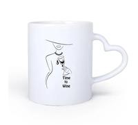 DEBINGY Manico in ceramica a forma di cuore Tazze da caffè in porcellana Donna Cappello Bicchiere da vino Frase Tempo di vino 11oz/320ml Un bel regalo di Natale