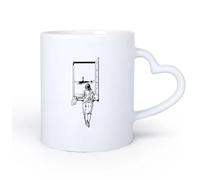 DEBINGY Manico in ceramica a forma di cuore Tazze da caffè in porcellana Sala giochi per ragazze al faro nautico in riva al mare Cucina oceanica 11oz/320ml per ufficio, casa