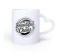 DEBINGY Manico in ceramica a forma di cuore Tazze da tè, caffè e cioccolata calda bellissimo caos motivazionale 11oz/320ml Elegante e resistente - Adatto al microonde e alla lavastoviglie