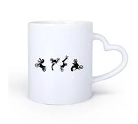 DEBINGY Manico in ceramica a forma di cuore Tazze da tè, caffè e cioccolata calda Quattro motociclisti da cross 11oz/320ml Lavabile in lavastoviglie, adatto al microonde, per ufficio e casa