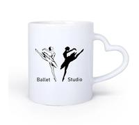 DEBINGY Manico in ceramica a forma di cuore Tazze da tè e caffè Logo dello studio di danza classica Ballerina sulle punte Studio di danza 11oz/320ml per ufficio, casa