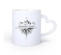 DEBINGY Manico in ceramica a forma di cuore Tazze da tè e caffè Mountain Compass Campeggio Camper Caravan Auto Avventura Aspettando Viaggio Esplora 11oz/320ml per casa e ufficio