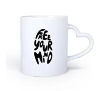 DEBINGY Manico in ceramica a forma di cuore Tazze da tè e caffè Scritte a mano retrò anni '70, tipografia groovy e scarabocchio che trasmettono la tua mente 11oz/320ml per casa e ufficio