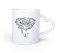 DEBINGY Manico in ceramica a forma di cuore Tazze da tè e caffè un disegno mandala dettagliato che forma la forma di un elefante con motivi decorati che riempiono il 11oz/320ml per casa e ufficio
