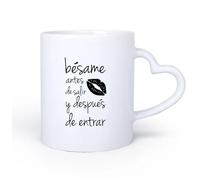 DEBINGY Manico in ceramica a forma di cuore Tazze e tazzine alla moda Bacio spagnolo prima di uscire e dopo essere entrato 11oz/320ml Tazza da caffè in ceramica per cappuccino, tè, latte,