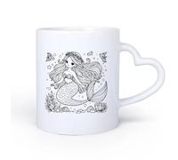 DEBINGY Manico in ceramica a forma di cuore Tazze grandi da tè, caffè e cioccolata calda una bellissima sirena 11oz/320ml per caffè, zuppa, tè, latte, latte macchiato, cioccolata calda, donna, uomo