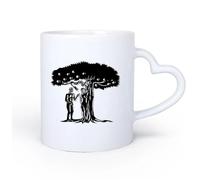 DEBINGY Manico in ceramica a forma di cuore Tazze grandi per bevande calde adamo ed eva albero della vita xilografia 11oz/320ml Elegante e resistente - Adatto al microonde e alla lavastoviglie