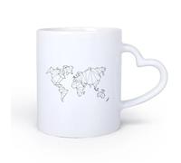 DEBINGY Manico in ceramica a forma di cuore Tazze in ceramica per caffè, latte e tè Mappa del mondo astratta Geografia Globo 11oz/320ml Ottimo per casa, ufficio, bar, idee regalo