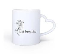 DEBINGY Manico in ceramica a forma di cuore Tazze in ceramica per caffè, latte e tè Sala di meditazione Just Breathe Lotus Yoga Studio 11oz/320ml Uso in bar o ristorante
