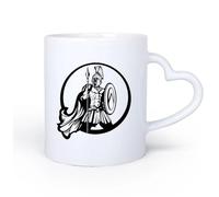 DEBINGY Manico in ceramica a forma di cuore Tazze in ceramica per caffè, latte e tè Scudo e lancia da guerriero greco antico di Sparta 11oz/320ml Uso in bar o ristorante