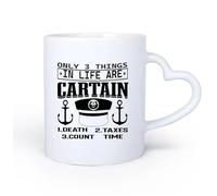 DEBINGY Manico in ceramica a forma di cuore Tazze in gres per caffè, tè, con una citazione dal film Captain e le parole la vita è certa 11oz/320ml per casa e ufficio