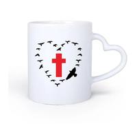 DEBINGY Manico in ceramica a forma di cuore Tazze in gres per caffè, tè, Croce Uccelli Anima Religiosa Bellissimo Film Mobili 11oz/320ml per tè, cioccolata calda