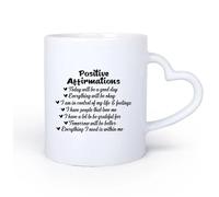 DEBINGY Manico in ceramica a forma di cuore Tazze in gres per caffè, tè, Frasi di affermazioni positive per ispirare l'anima 11oz/320ml Tazza da caffè in ceramica per cappuccino, tè, latte,