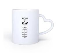 DEBINGY Manico in ceramica a forma di cuore Tazze in gres per caffè, tè, Sonrie Cada Dia Vive Sorridi Ogni Giorno Nella Vita Spagnola 11oz/320ml per Tè, caffè e bevande calde