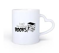 DEBINGY Manico in ceramica a forma di cuore Tazze in porcellana Non posso vivere senza libri! ...Carattere di lettura del testo dei libri 11oz/320ml per uomo e donna