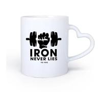 DEBINGY Manico in ceramica a forma di cuore Tazze resistenti Gymnasticsnasium Studio Iron Never Lies To You Citazione Forza muscolare Manubri 11oz/320ml per ufficio, casa