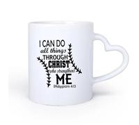 DEBINGY Manico in ceramica a forma di cuore Tazze resistenti Io posso ogni cosa in colui che mi fortifica Citazione Filippesi 4:13 Religione 11oz/320ml per ufficio, casa