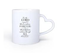 DEBINGY Manico in ceramica a forma di cuore Tazze resistenti Perché il Signore è buono e la sua benignità dura in eterno. Salmo 100:5 11oz/320ml Uso in bar o ristorante