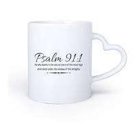 DEBINGY Manico in ceramica a forma di cuore Tazze resistenti Salmo cristiano 91:1 Versetto della Bibbia Colui che dimora nei luoghi segreti Preghiera d'amore per la famiglia 11oz/320ml per espresso