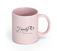 DEBINGY Tazza da caffè La famiglia è dove inizia la vita. L'amore non finisce mai. Testo: cornice per foto a forma di cuore per matrimonio. （11oz/320ml） Ristorante, ufficio Rosa