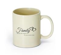 DEBINGY Tazza da caffè La famiglia è dove inizia la vita. L'amore non finisce mai. Testo: cornice per foto a forma di cuore per matrimonio. （11oz/320ml） Ristorante, ufficio Giallo chiaro