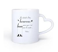 DEBINGY Tazza da tè Citazioni motivazionali francesi sulla sala giochi: decidi di essere felice perché fa bene alla mia salute e alla mia famiglia. 11oz/320ml per ufficio, casa