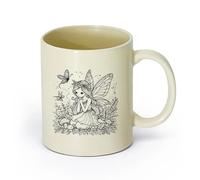 DEBINGY Tazza in per caffè, tè e cacao un grazioso disegno di una fata （11oz/320ml） per caffè, zuppa, tè, latte, latte macchiato, cioccolata calda, donna, uomo Giallo chiaro