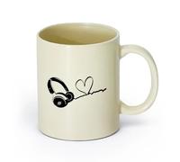 DEBINGY Tazze da caffè e tè Cuffie musicali a forma di cuore per la cameretta dei bambini, amanti della musica, DJ, rock, jazz, band （11oz/320ml） per ufficio, casa Giallo chiaro