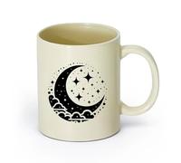 DEBINGY Tazze da caffè in gres con manico di una mezzaluna con stelle e nuvole （11oz/320ml） per caffè, zuppa, tè, latte, latte macchiato, cioccolata calda, donna, uomo Giallo chiaro